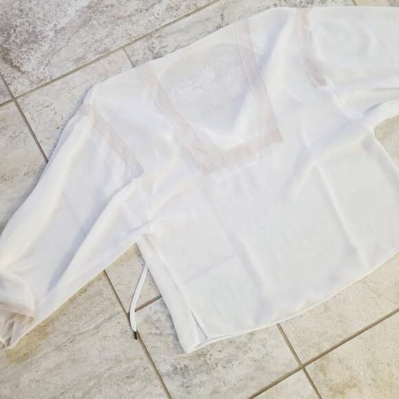 Rachel Roy ; White Blouse Top with Pink Details and Tie Neck Collar - Picture 5 of 6